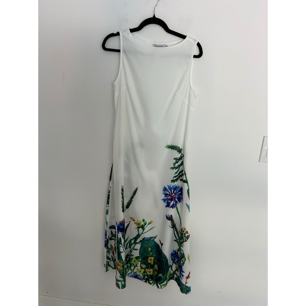 Misslook Womens Floral‎ Hem Sleeveless Sheath Maxi Dress White Size Small
